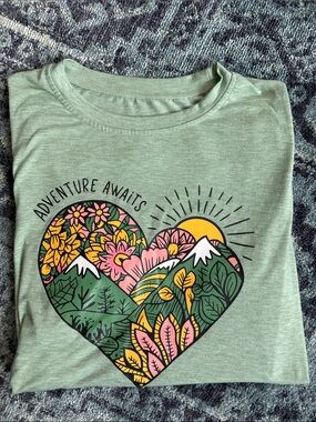 Adult ‘Adventure Awaits' Green Graphic Tee